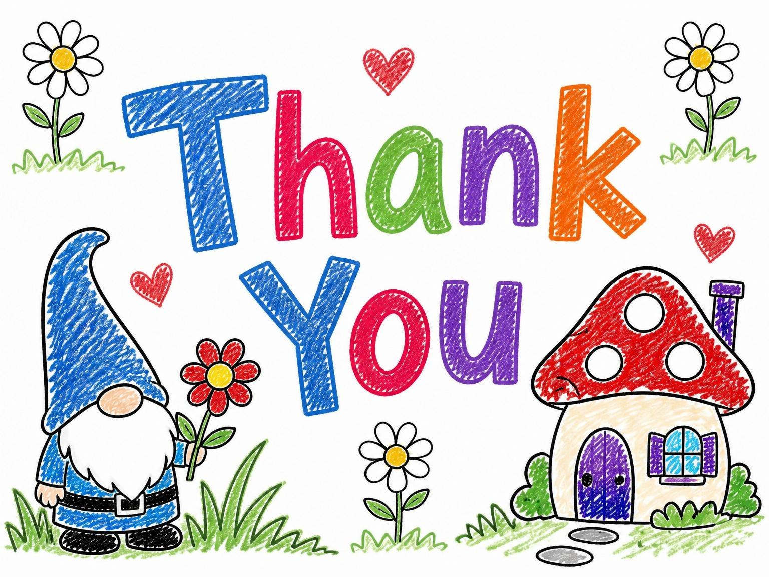 The matching thank-you card for the Crayon Gnome Mushroom 3rd Birthday invitation