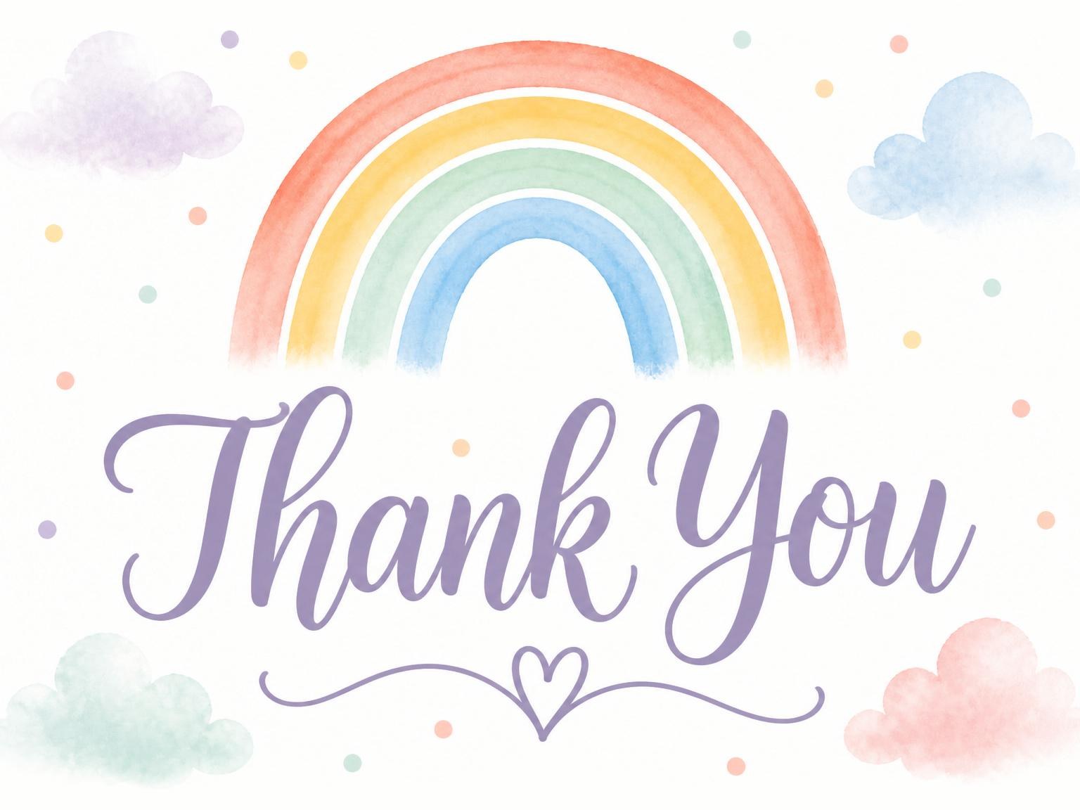 The matching thank-you card for the Pastel Watercolor Rainbow 3rd Birthday Invitation invitation