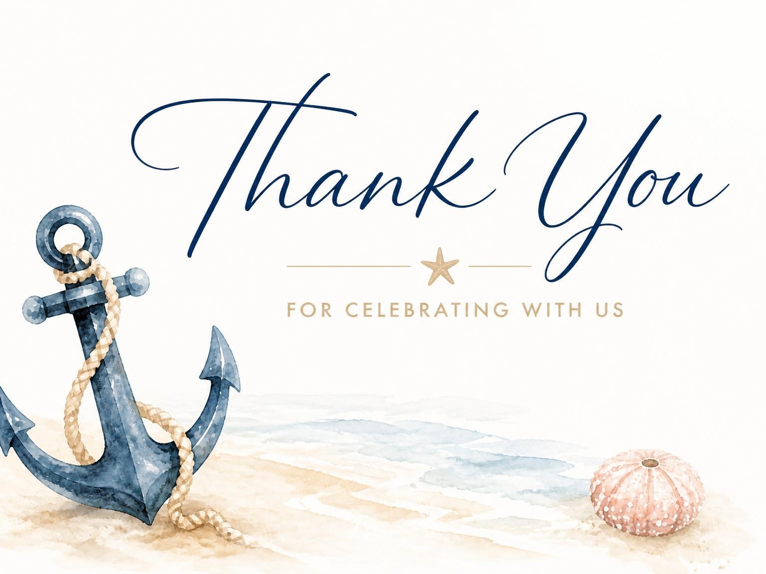 The matching thank-you card for the Watercolor Nautical Anchor Beach Party invitation