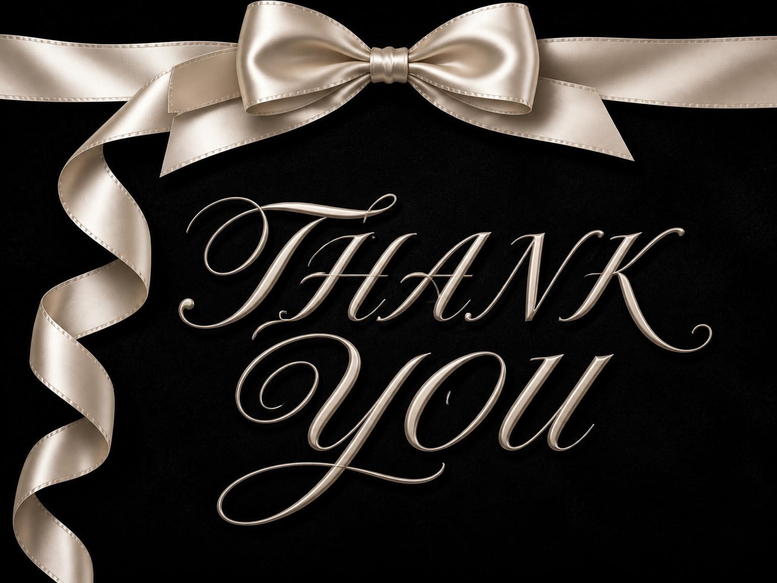 The matching thank-you card for the Champagne Silk Ribbon 65th Birthday invitation