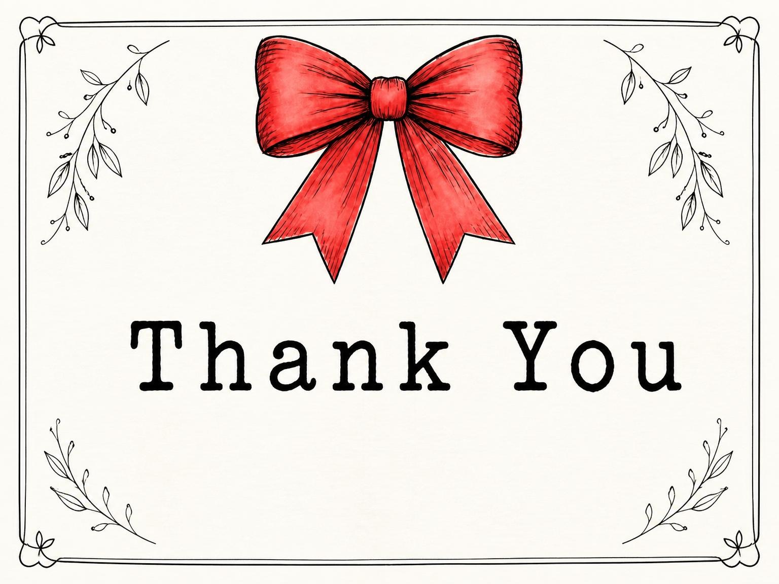 The matching thank-you card for the Red Watercolor Bow 8th Birthday Invitation invitation