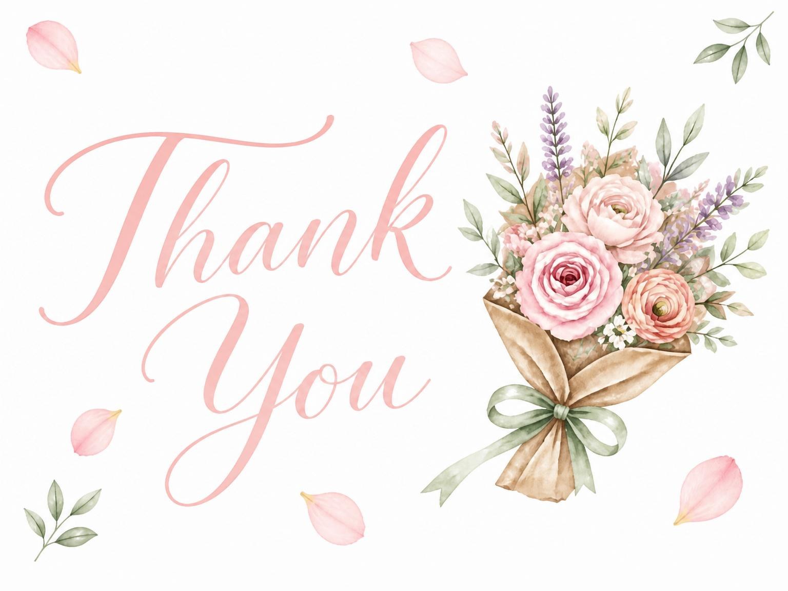 The matching thank-you card for the Pink Watercolor Floral Ninth Birthday invitation
