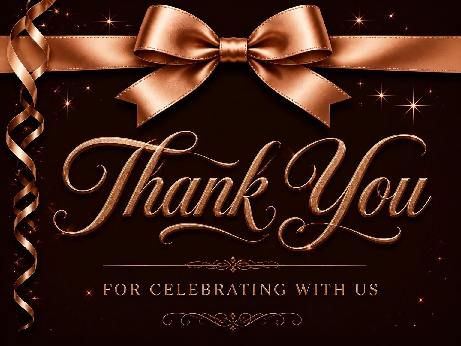 The matching thank-you card for the Bronze Ribbon Metallic 90th Birthday invitation