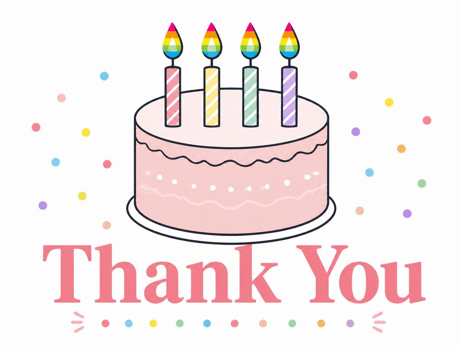 The matching thank-you card for the Pink Cake Rainbow Candle 4th Birthday invitation