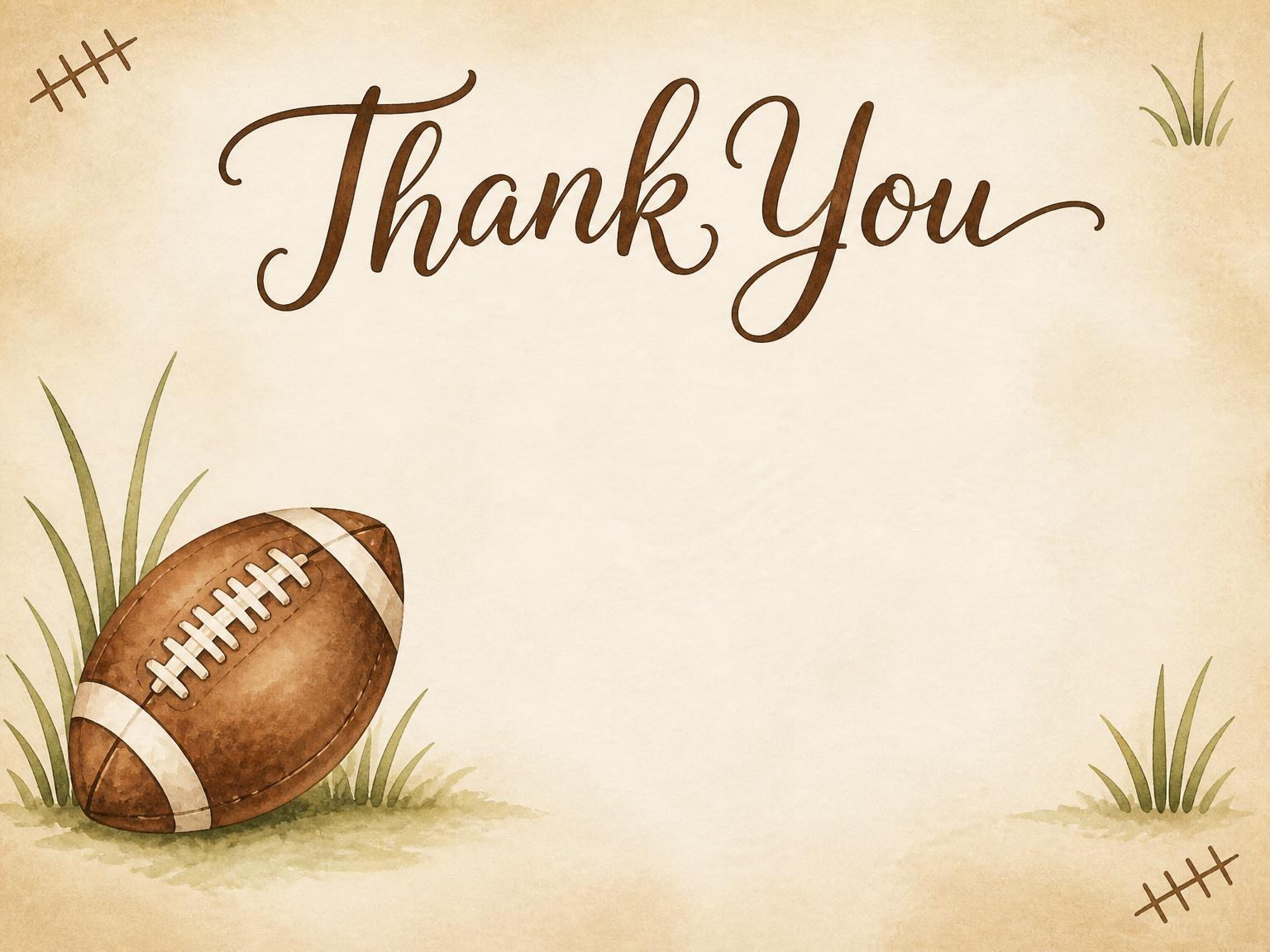 The matching thank-you card for the Watercolor Football 8th Birthday Invitation invitation