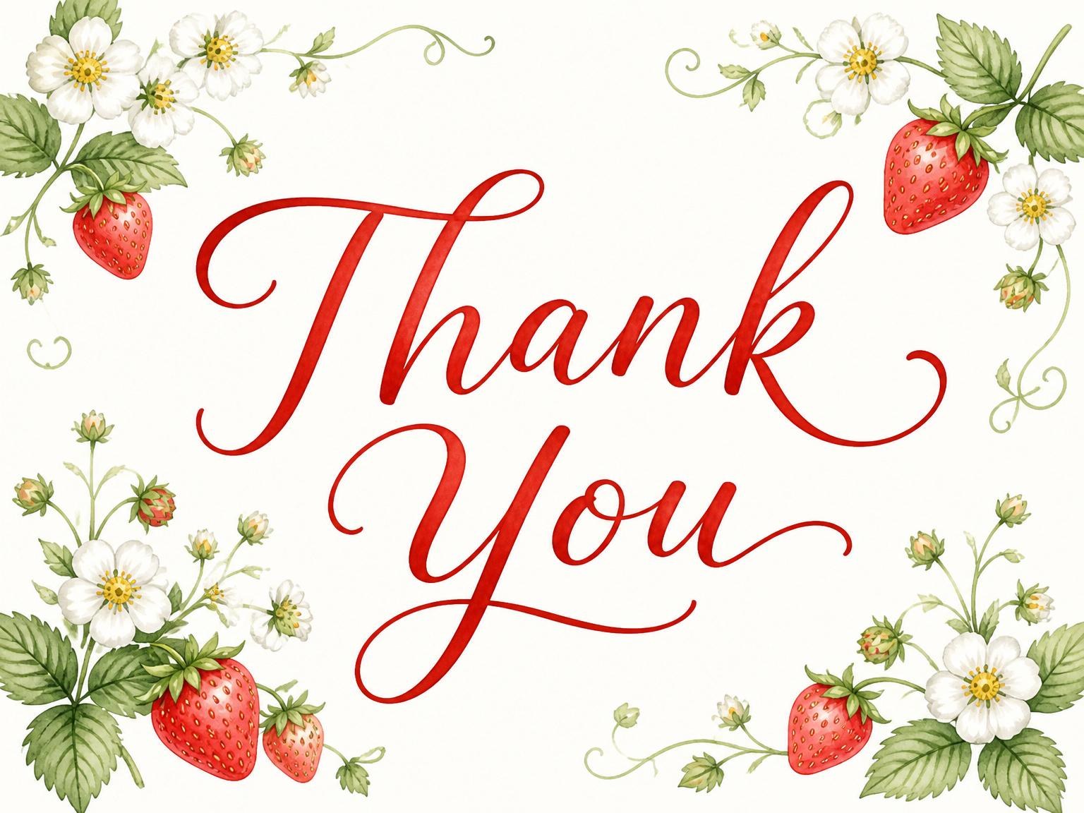 The matching thank-you card for the Watercolor Strawberry First Birthday Invitation invitation