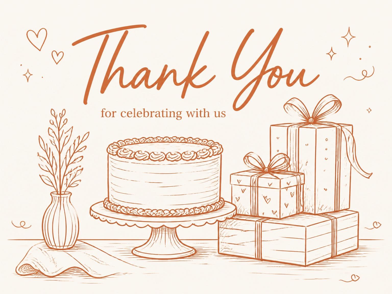 The matching thank-you card for the Terracotta Line-Art 21st Birthday Cake Invitation invitation