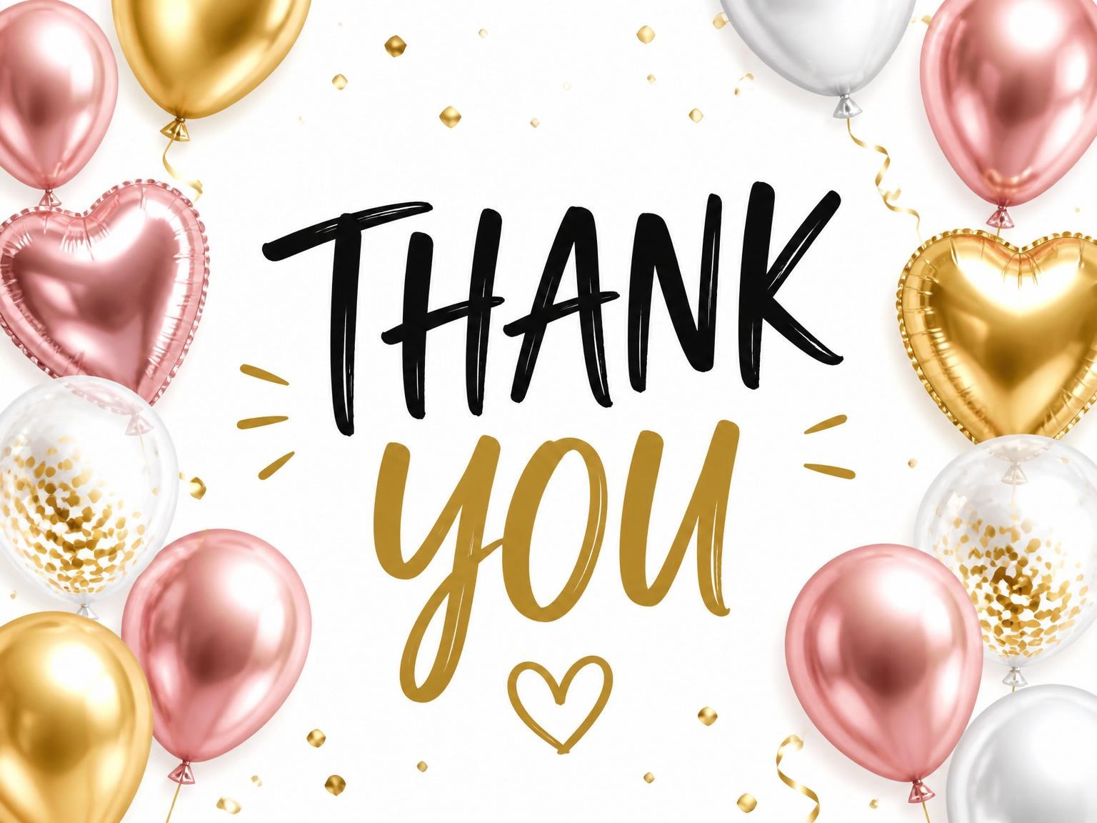 The matching thank-you card for the Metallic Balloon 8th Birthday Invitation invitation