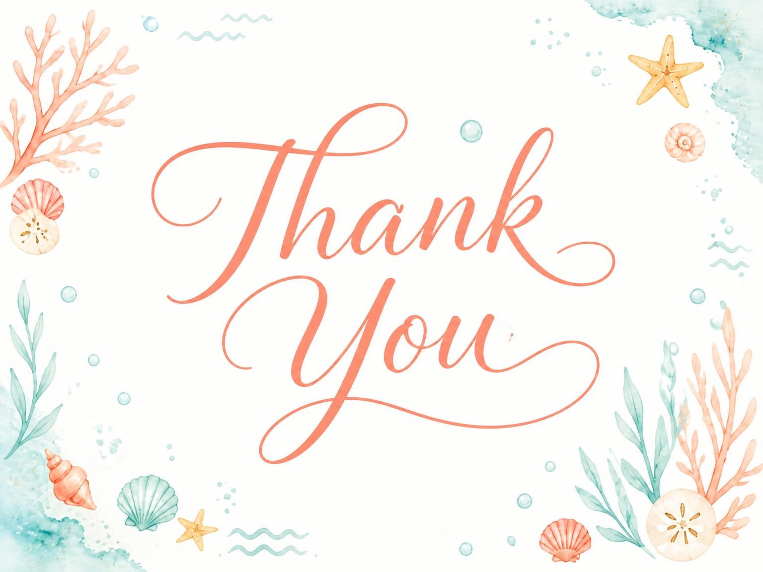 The matching thank-you card for the Watercolor Fish Coral Beach Party invitation