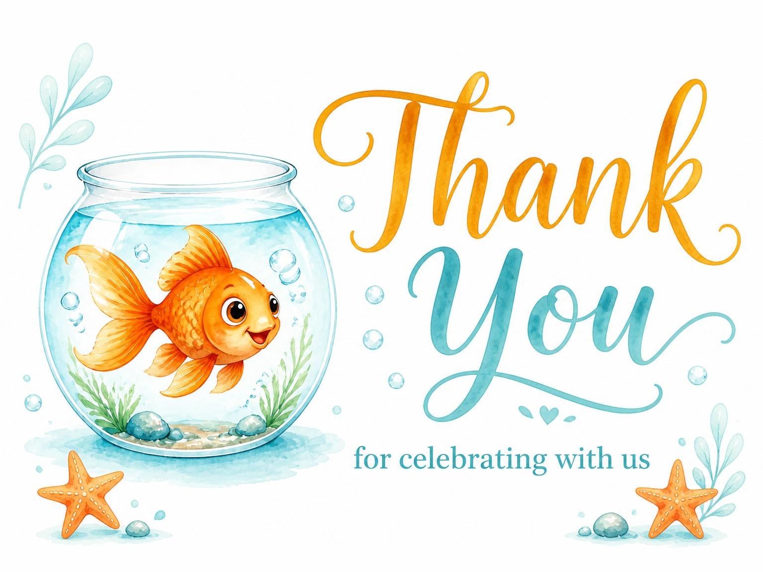 The matching thank-you card for the Watercolor Goldfish 2nd Birthday Invitation invitation