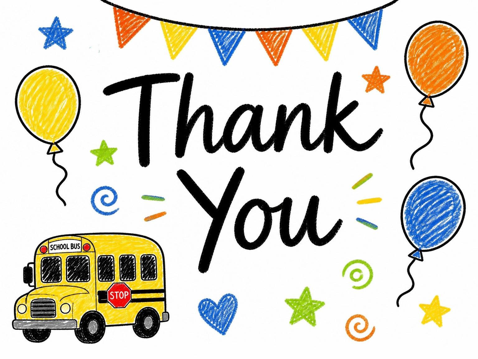 The matching thank-you card for the Crayon School Bus Birthday Invitation invitation