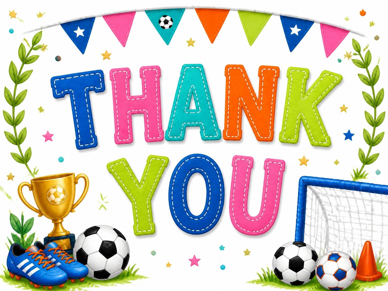 The matching thank-you card for the Stitched Soccer 10th Birthday Invitation invitation
