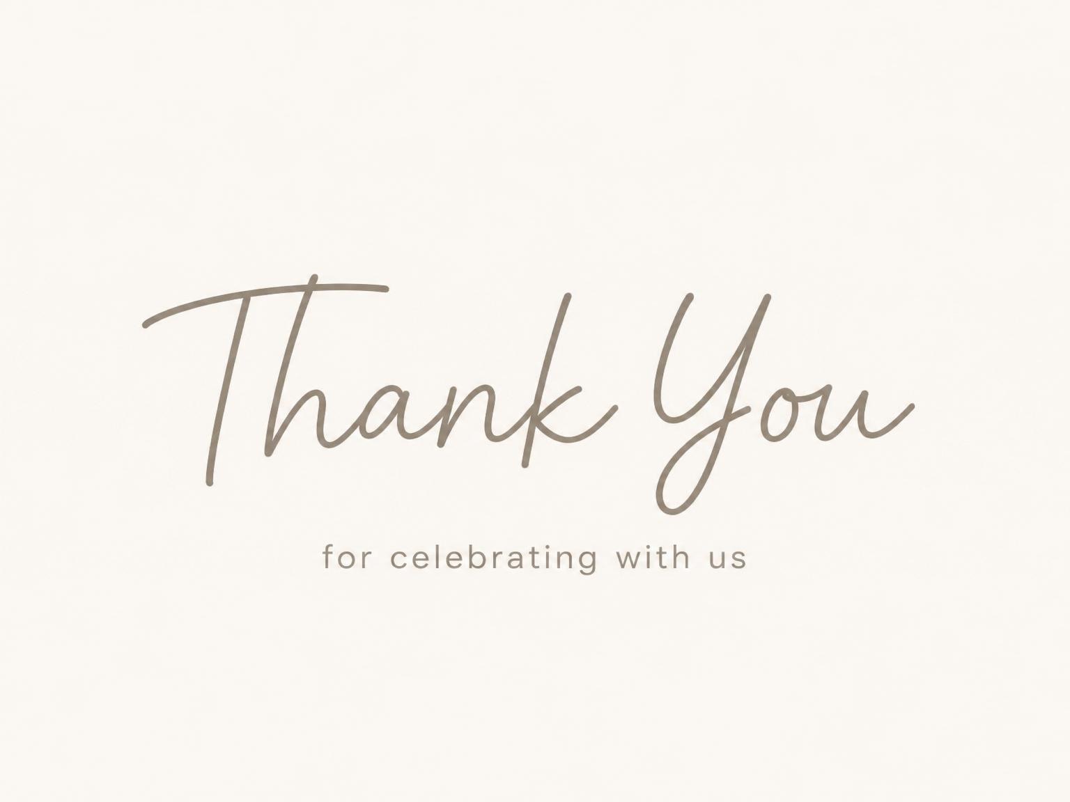 The matching thank-you card for the Minimalist Taupe Hand-Lettered 5th Birthday Invitation invitation