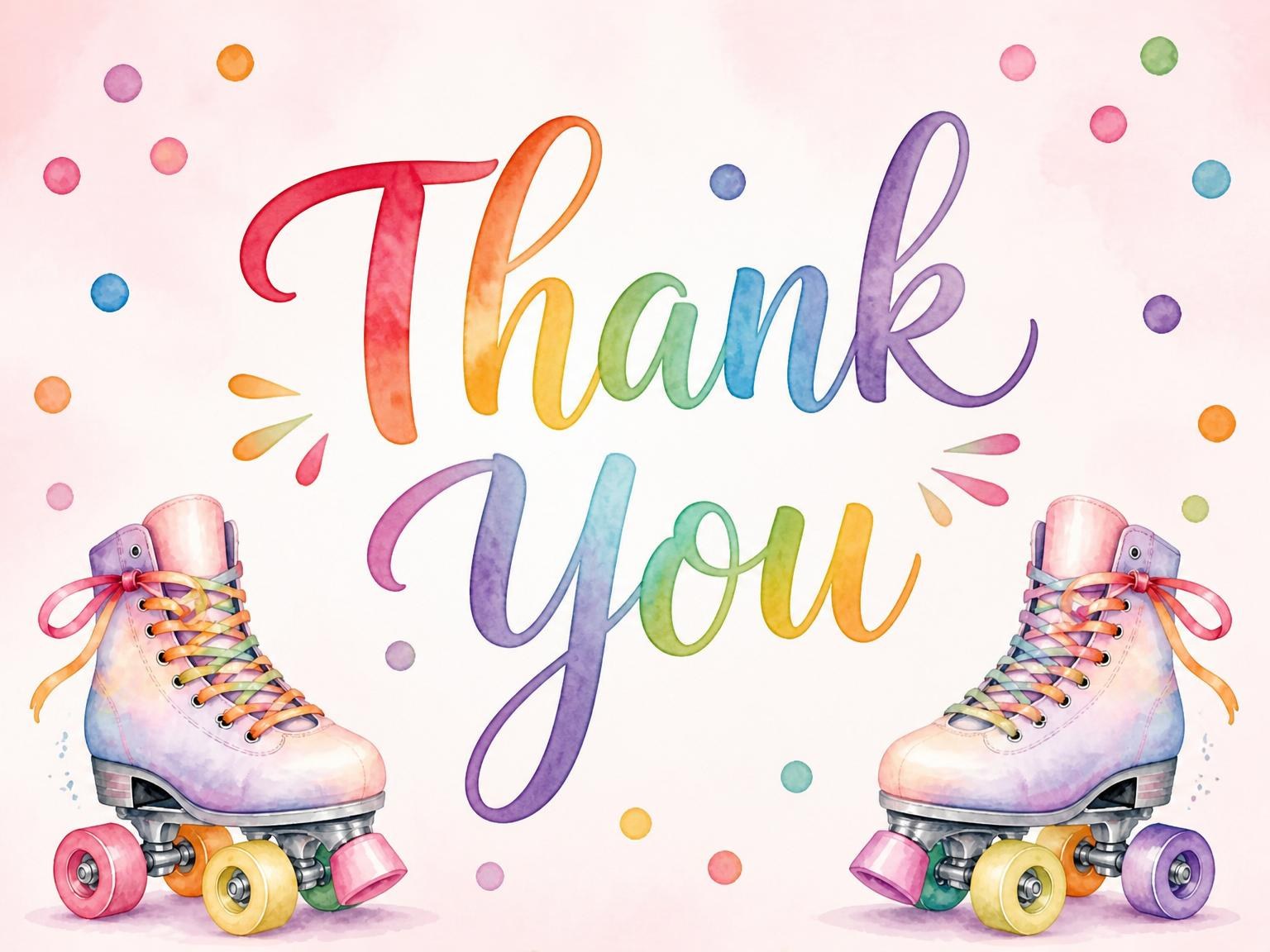 The matching thank-you card for the Pastel Roller Skate 3rd Birthday invitation