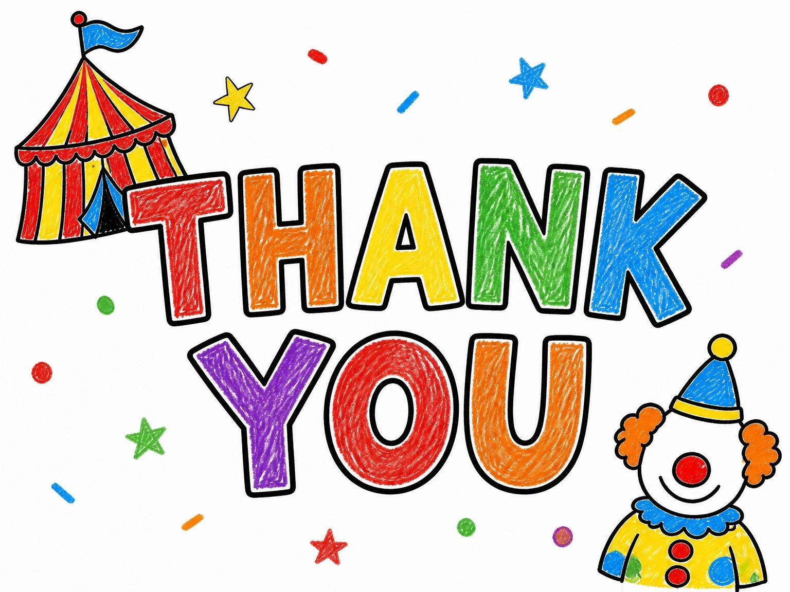 The matching thank-you card for the Crayon Circus Tent 4th Birthday invitation
