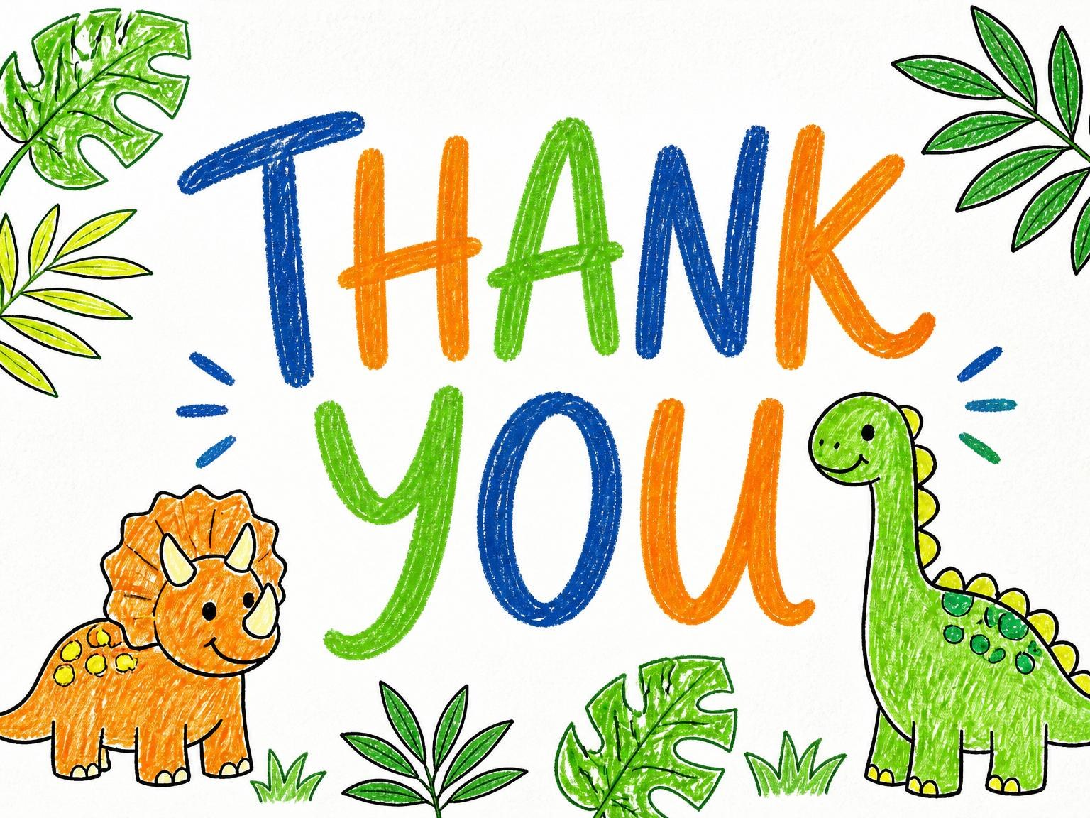 The matching thank-you card for the Crayon Dinosaur Tropical 1st Birthday invitation