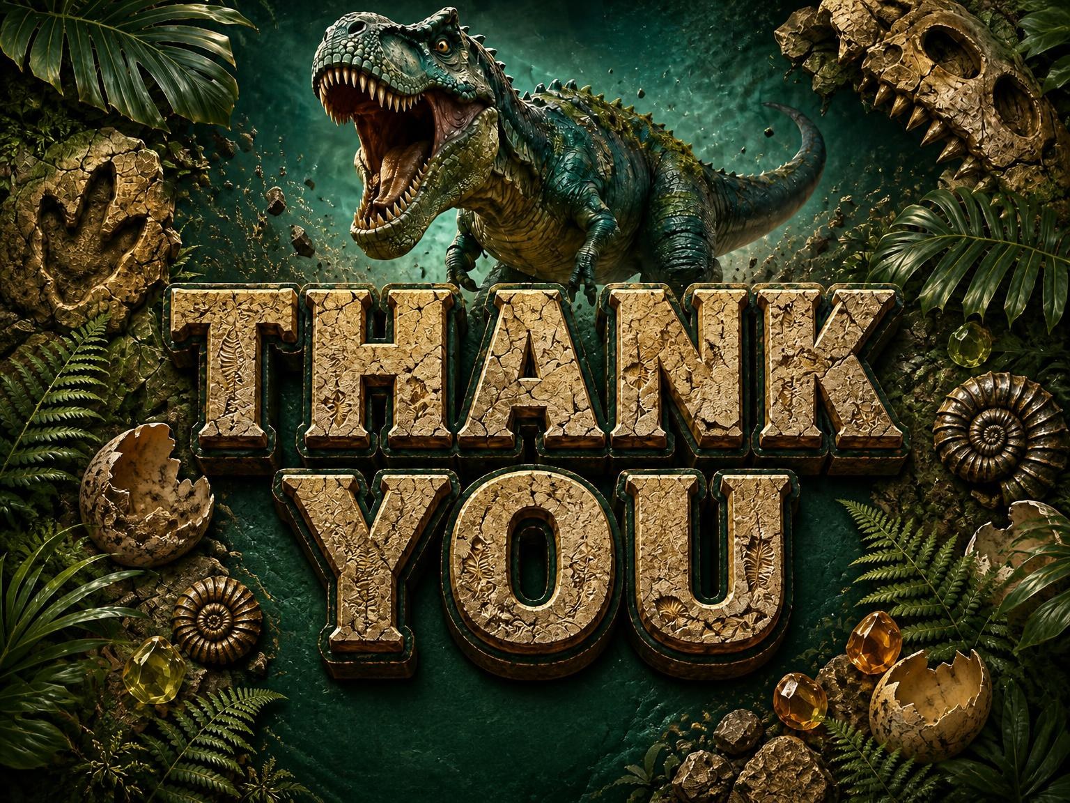 The matching thank-you card for the 3D Stone Jurassic Dinosaur 2nd Birthday invitation