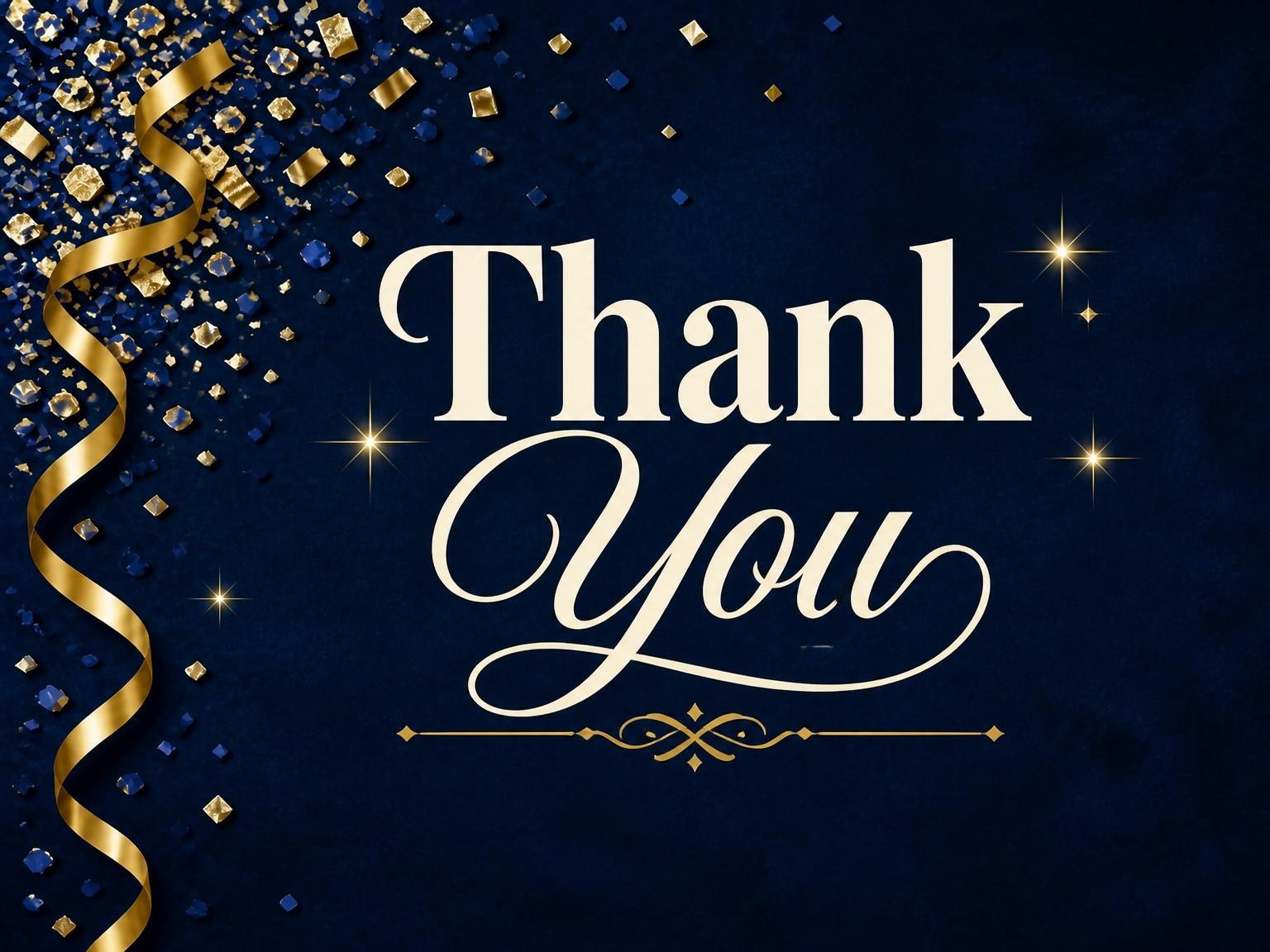 The matching thank-you card for the Navy Gold Confetti 60th Birthday invitation