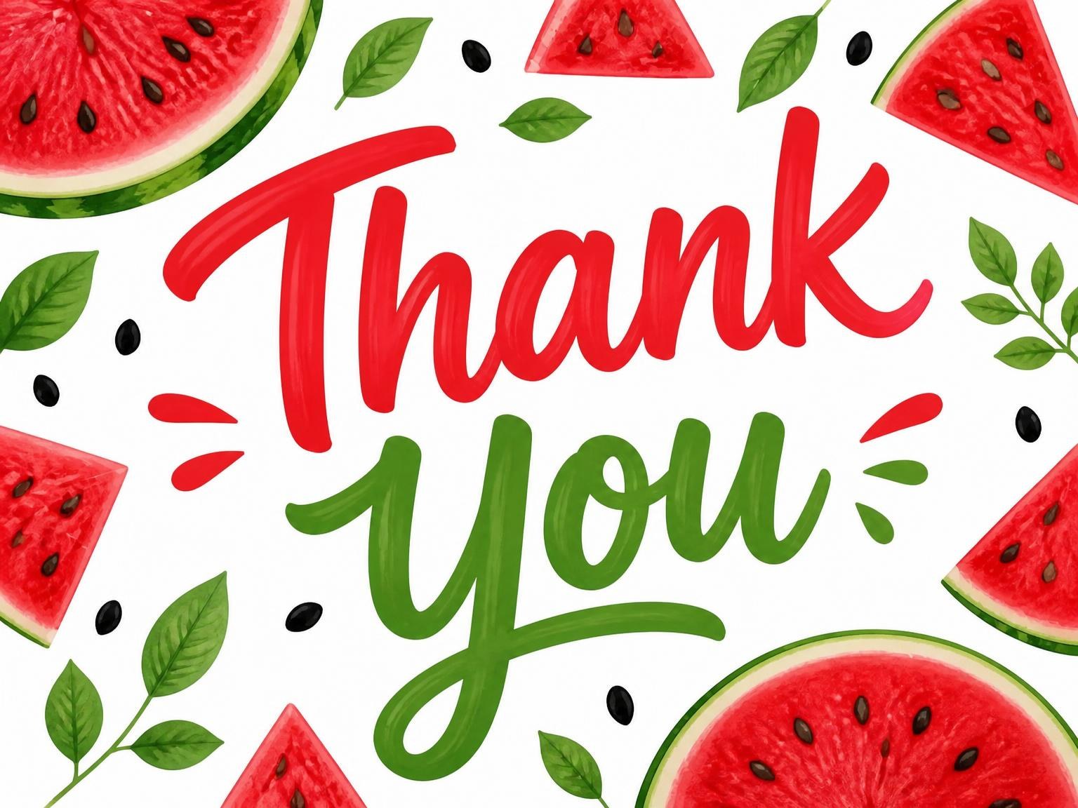 The matching thank-you card for the Watercolor Watermelon Slice 1st Birthday invitation
