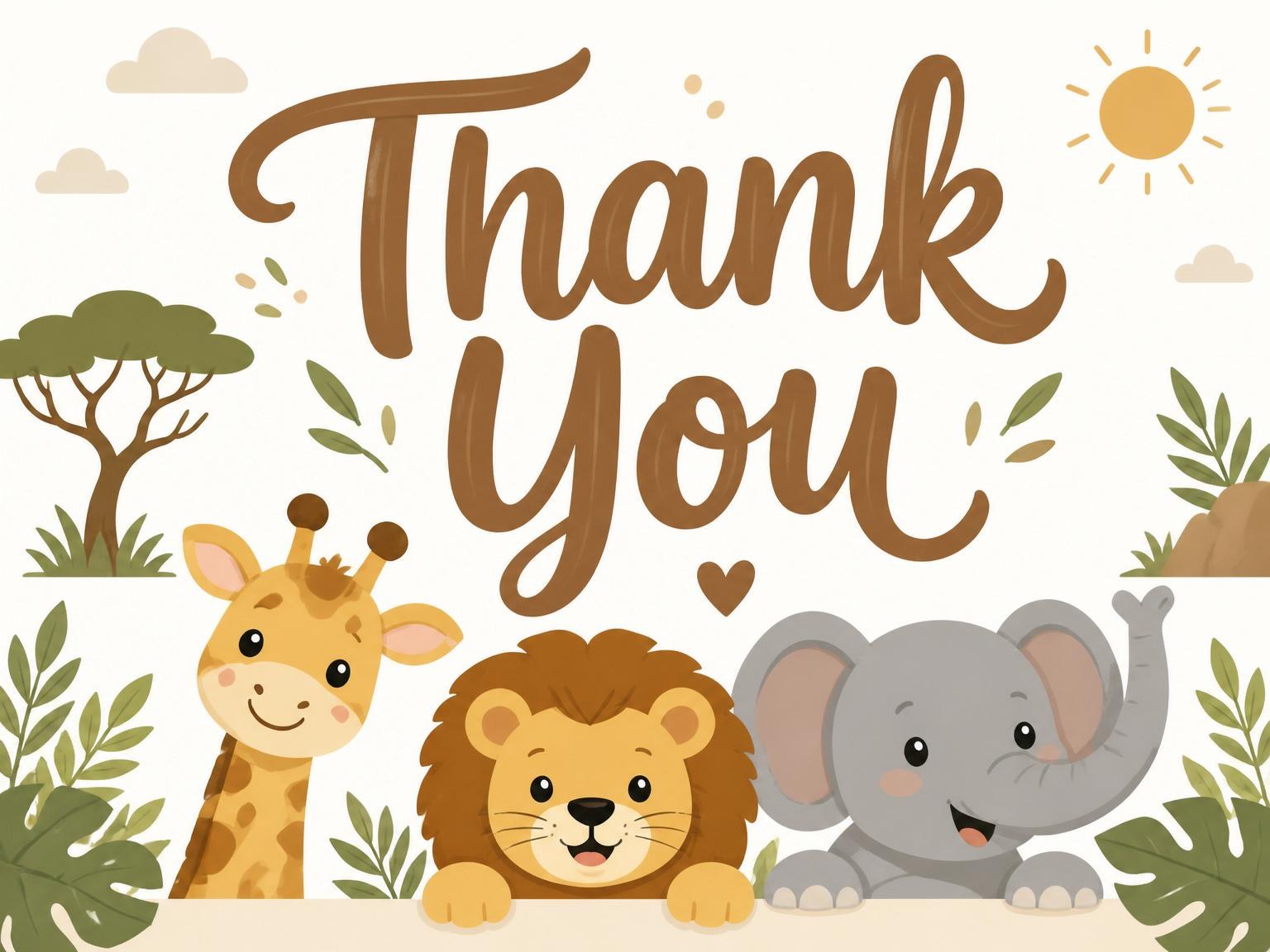 The matching thank-you card for the Olive Jeep Jungle Animal 5th Birthday invitation