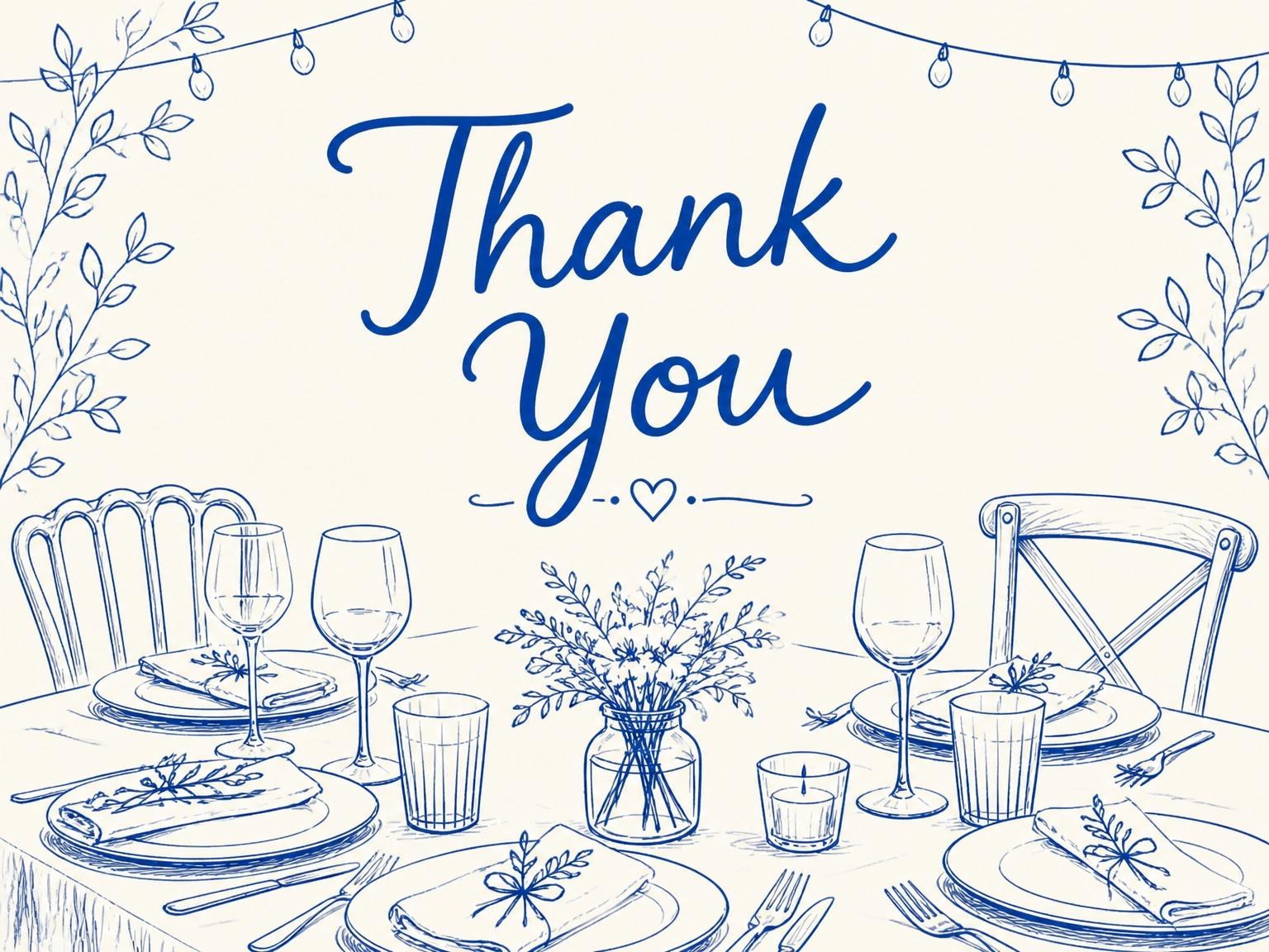 The matching thank-you card for the Blue Ink Table Setting 10th Birthday Dinner invitation