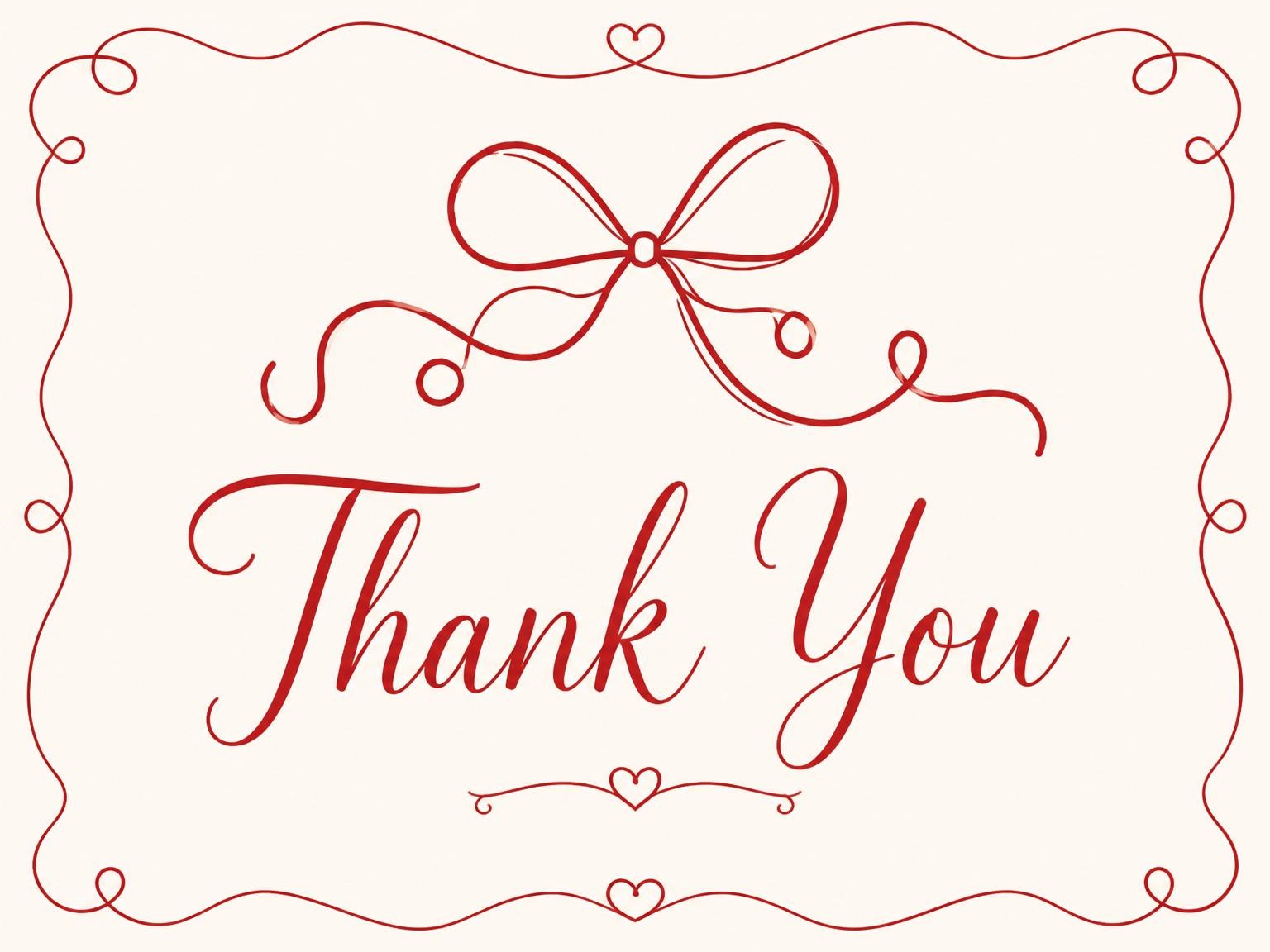 The matching thank-you card for the Red Ribbon Illustrated Bridal Shower invitation