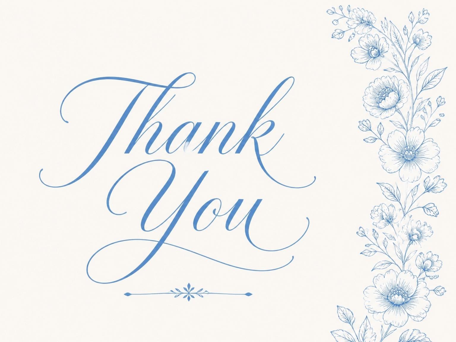 The matching thank-you card for the Blue Botanical Line-Art Bridal Shower invitation