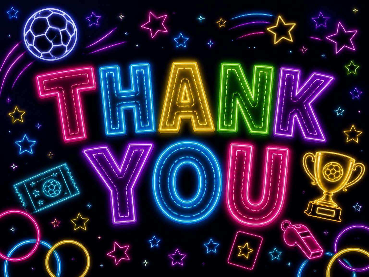 The matching thank-you card for the Neon Soccer 11th Birthday Invitation invitation