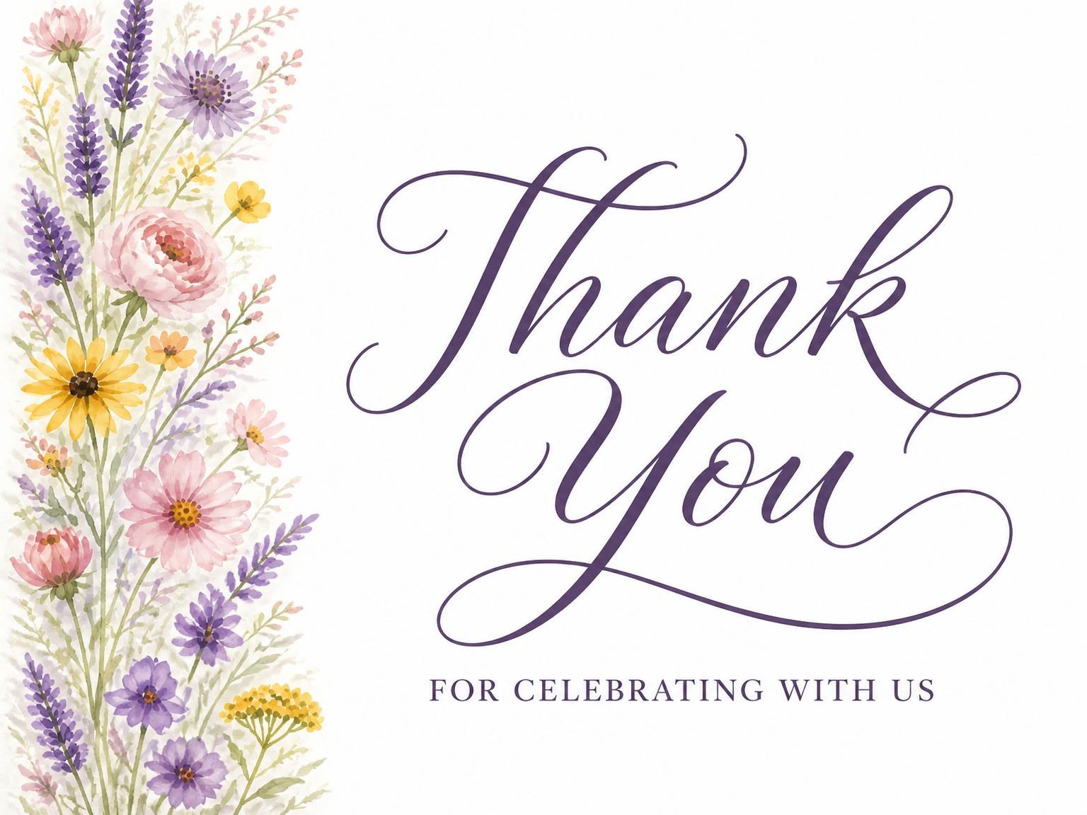 The matching thank-you card for the Watercolor Wildflower Bridal Shower Invitation invitation