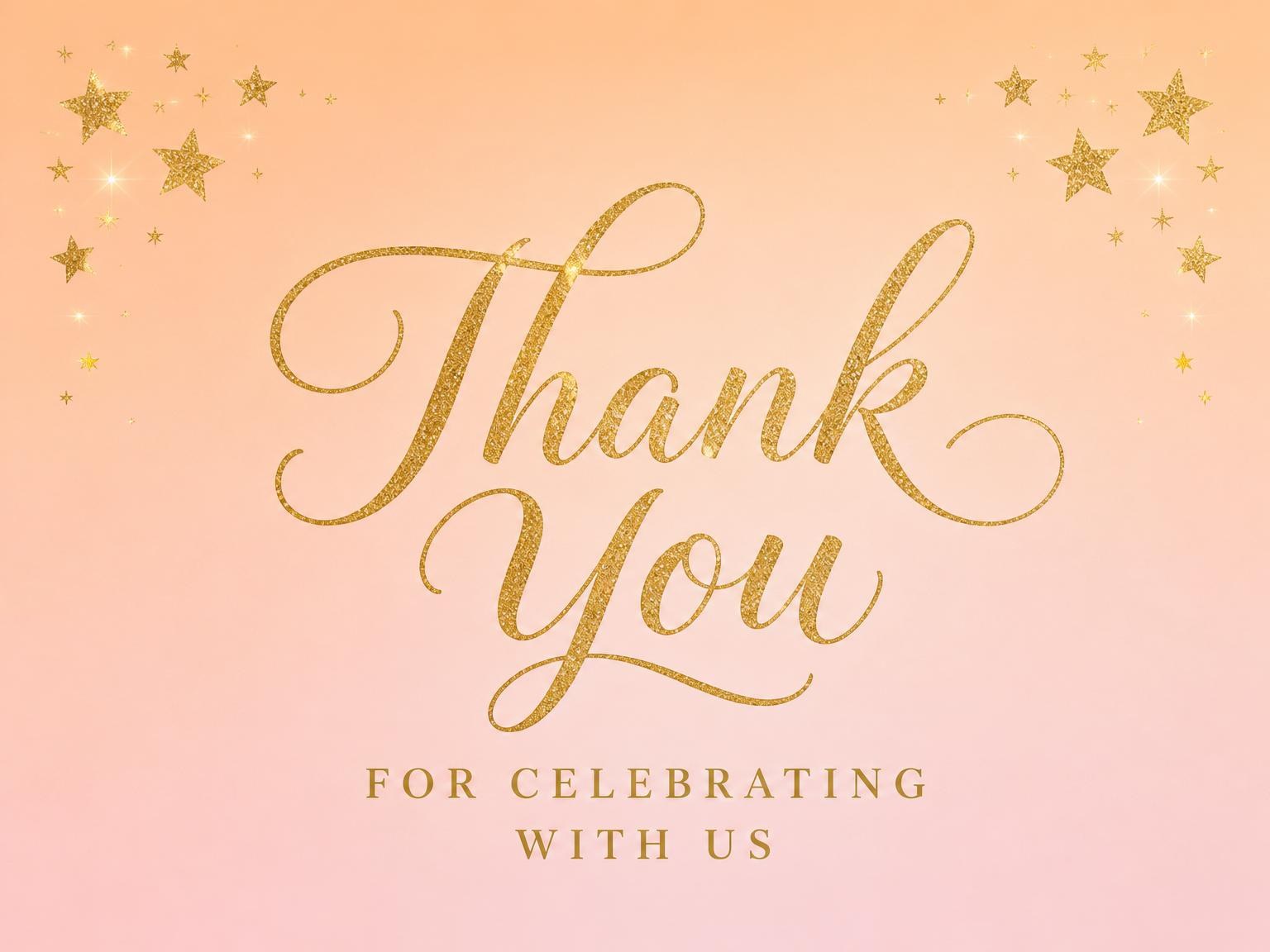The matching thank-you card for the Gold Glitter Star 3rd Birthday Invitation invitation