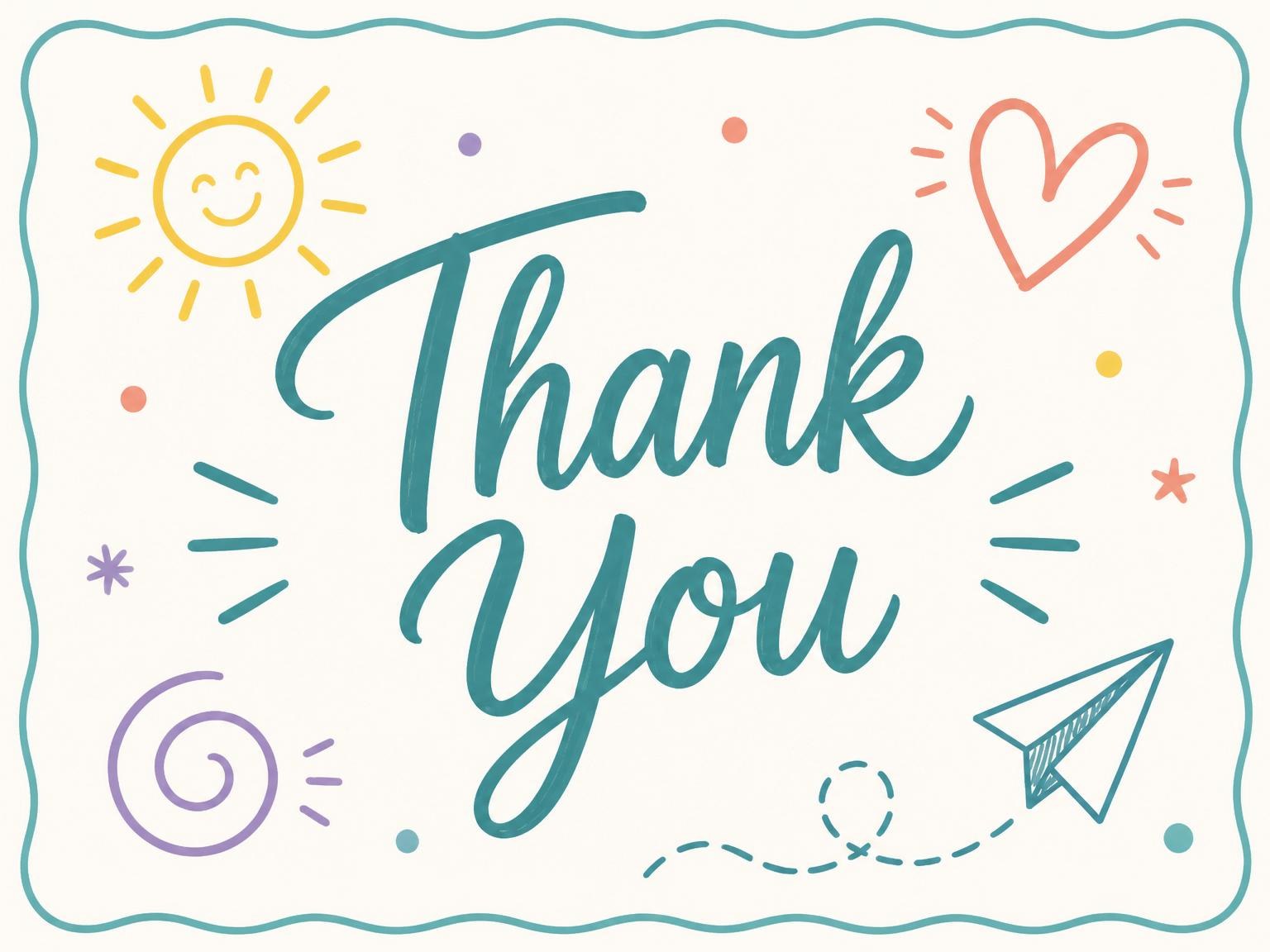 The matching thank-you card for the Teal Doodle Icon 7th Birthday Invitation invitation