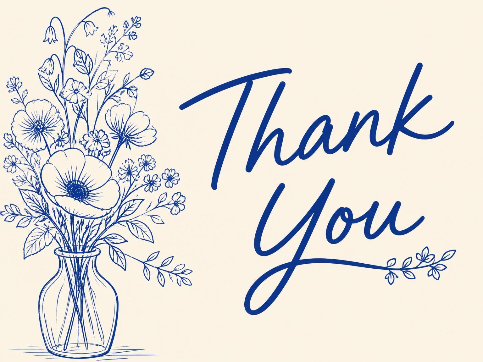 The matching thank-you card for the Blue Botanical Line-Art 22nd Birthday invitation