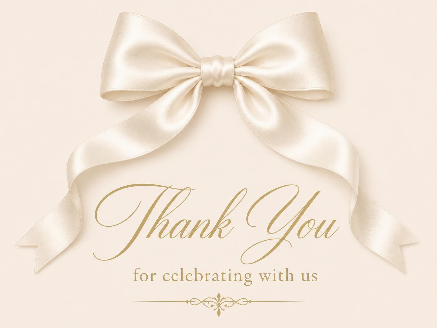 The matching thank-you card for the Cream Satin Bow Bridal Shower invitation