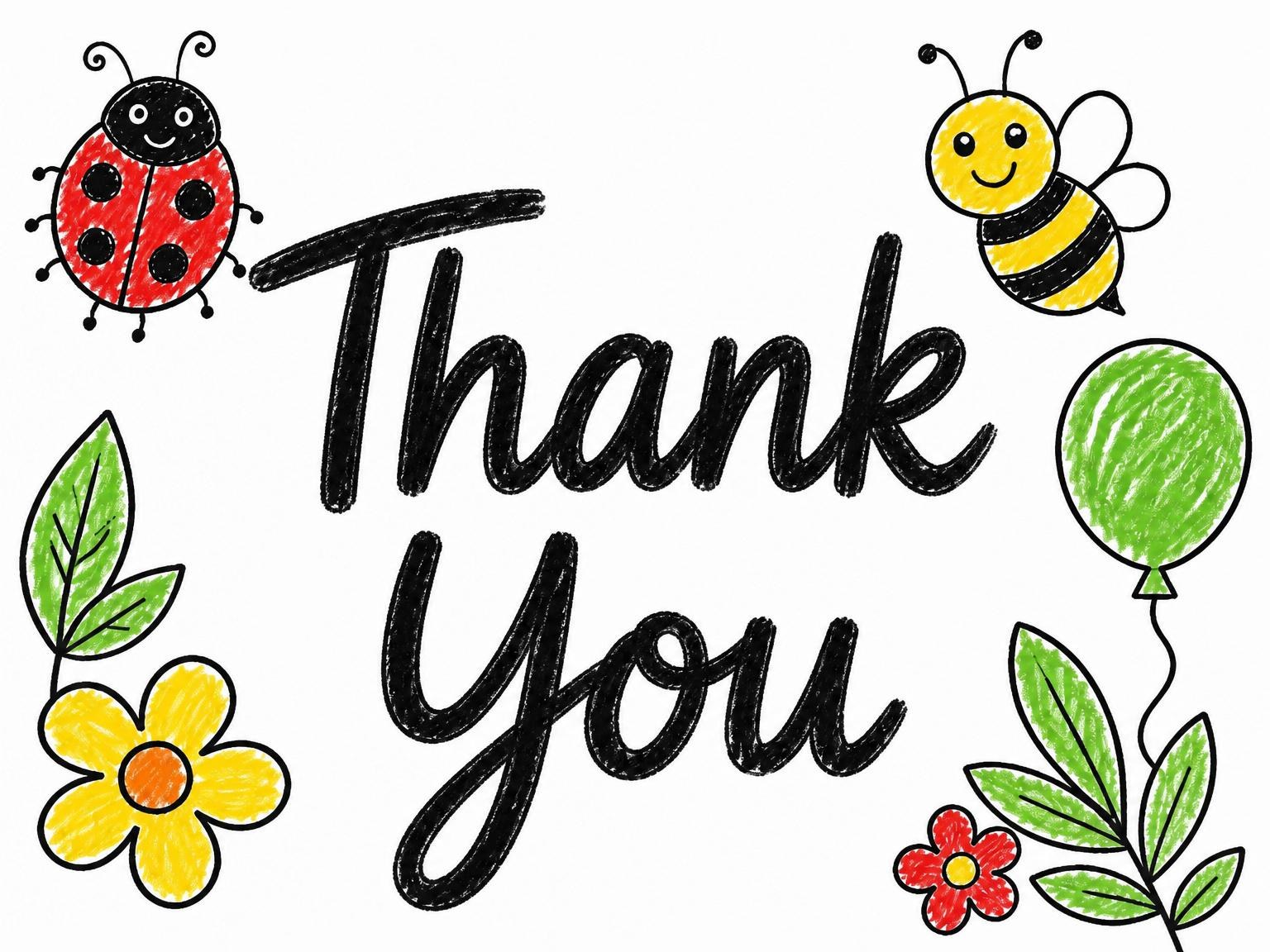 The matching thank-you card for the Crayon Bug Theme 9th Birthday Invitation invitation