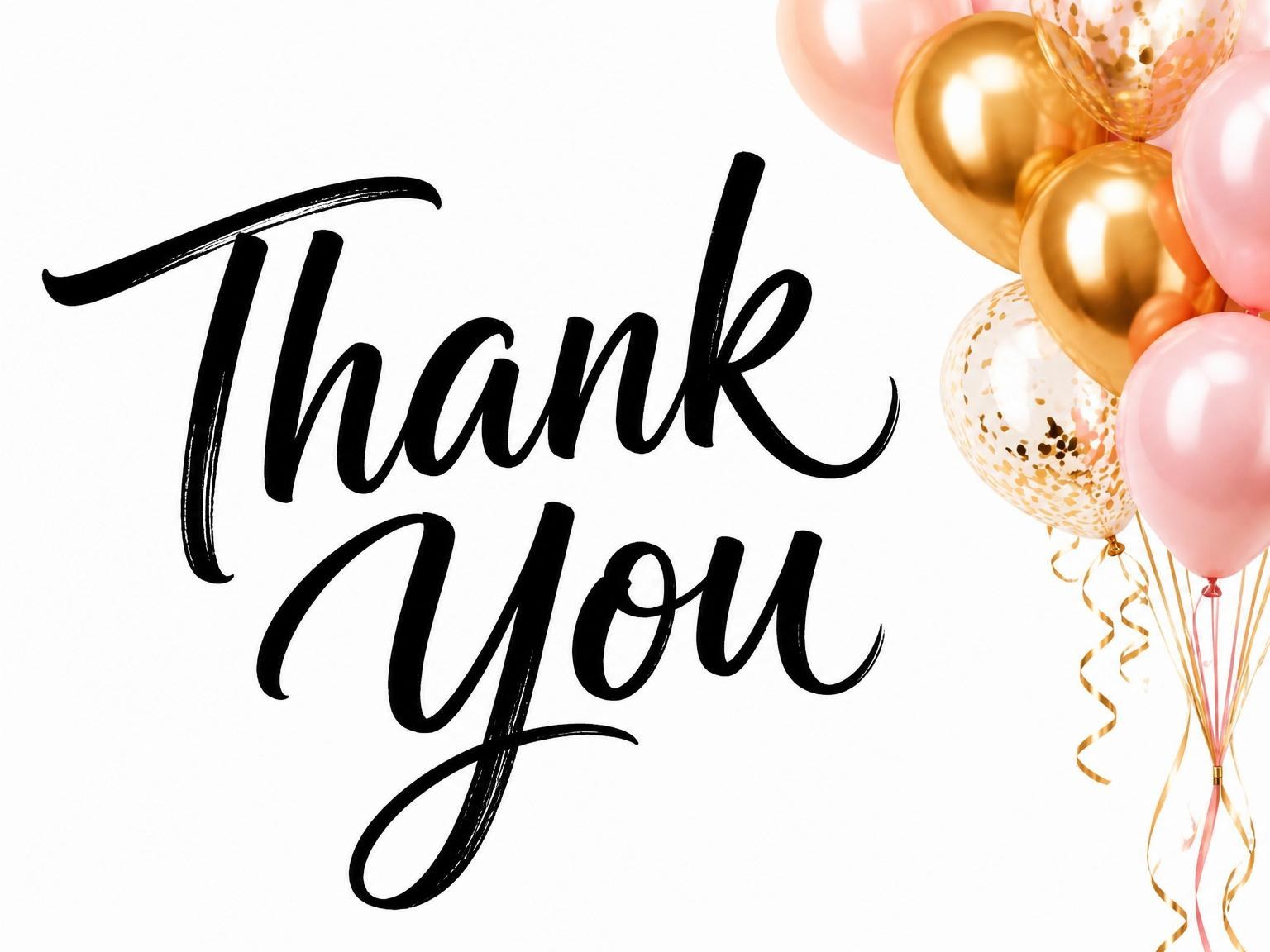 The matching thank-you card for the Gold Pink Balloon 13th Birthday invitation