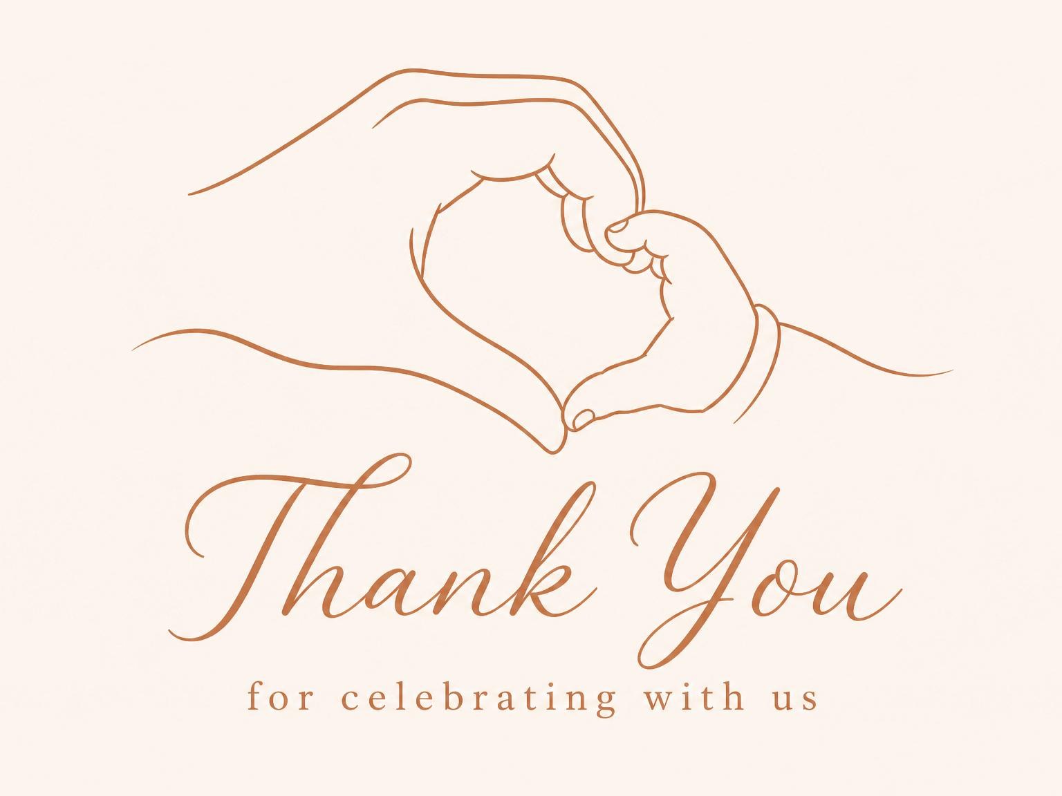 The matching thank-you card for the Copper Line Art Heart Baby Shower invitation