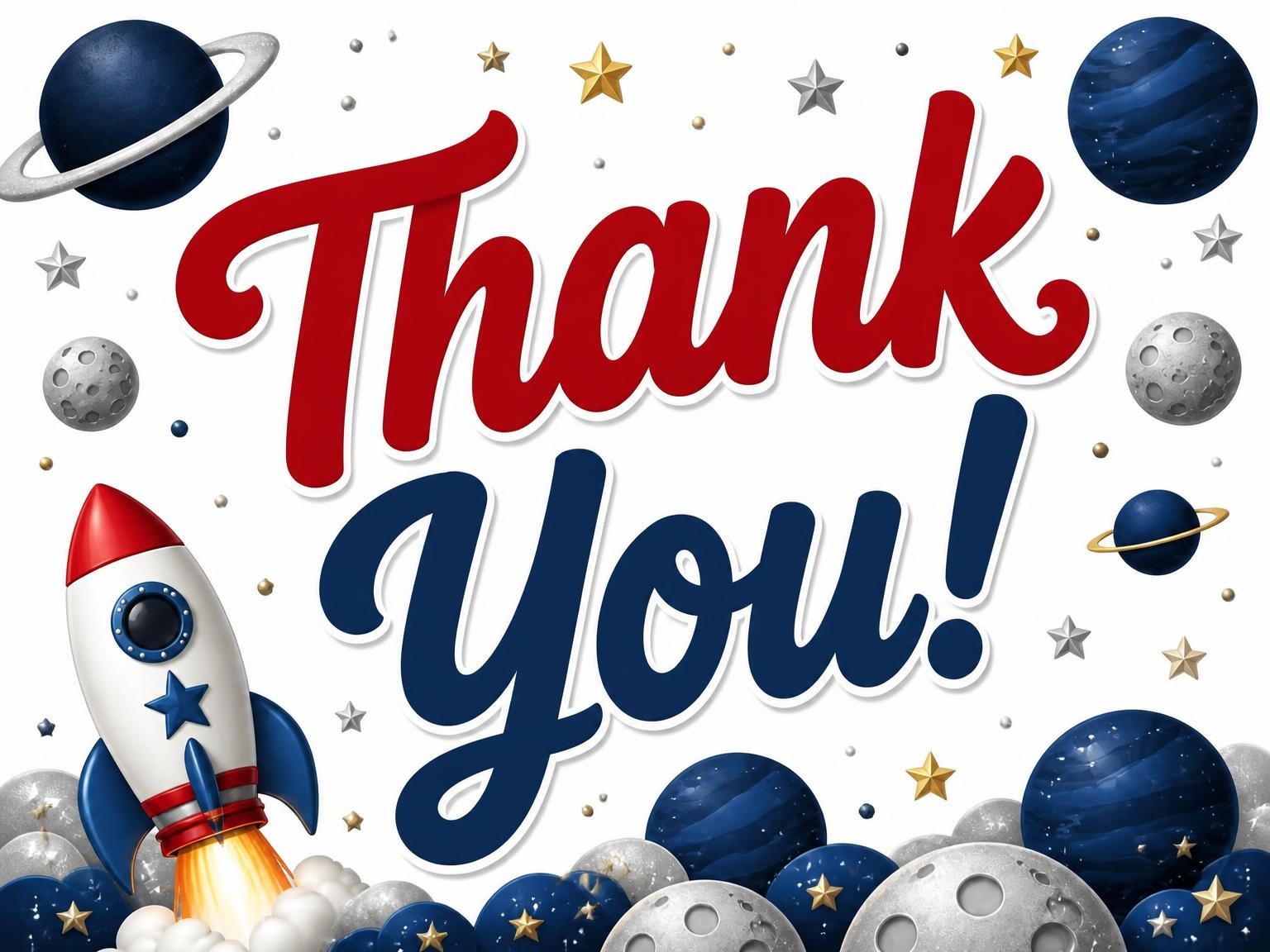 The matching thank-you card for the Space Cartoon Astronaut Kids Birthday invitation