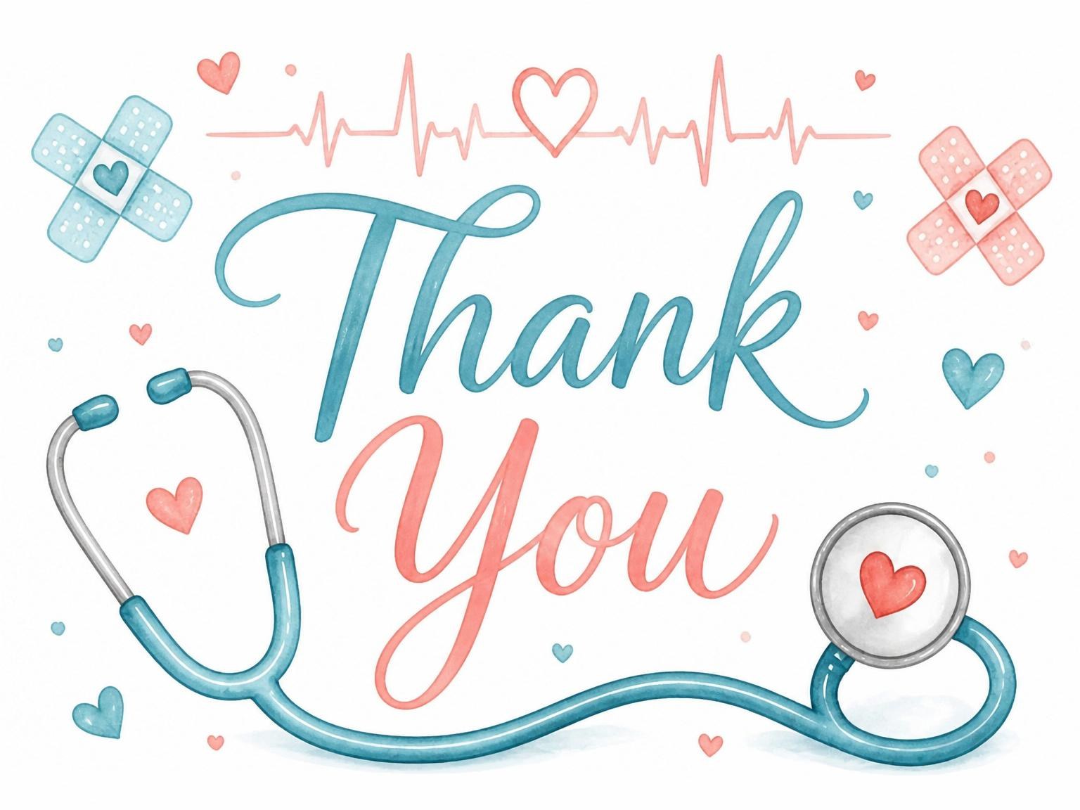 The matching thank-you card for the Watercolor Medical Motif 9th Birthday invitation