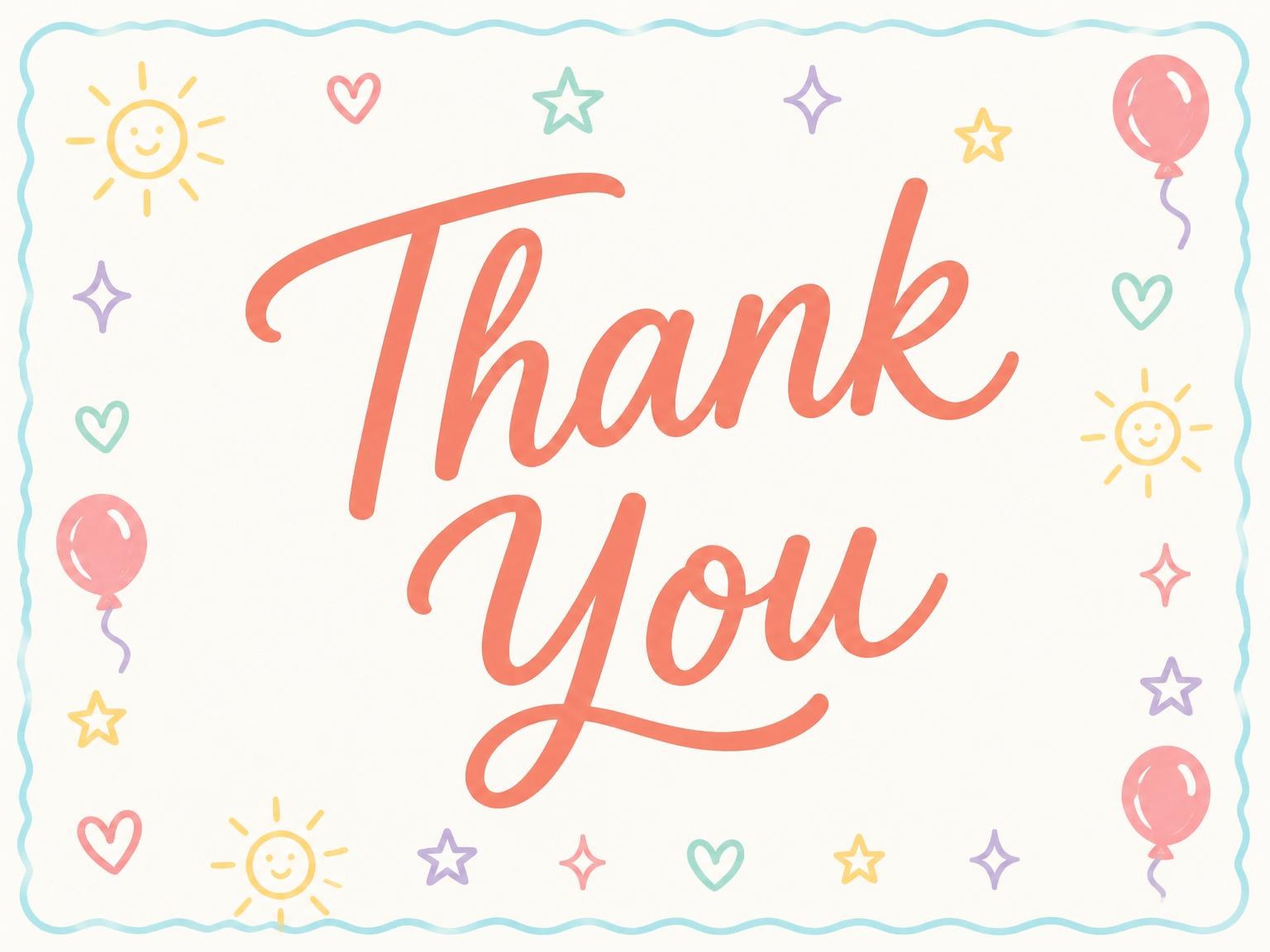 The matching thank-you card for the Pastel Doodle Pool Party 1st Birthday invitation