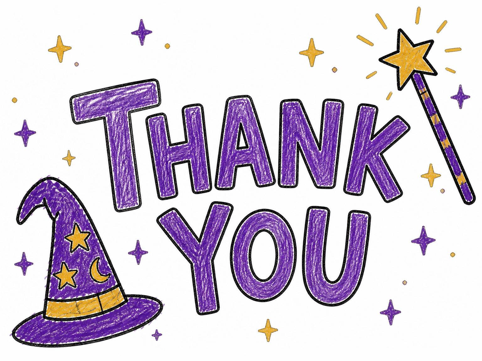 The matching thank-you card for the Crayon Wizard Hat 2nd Birthday Invitation invitation