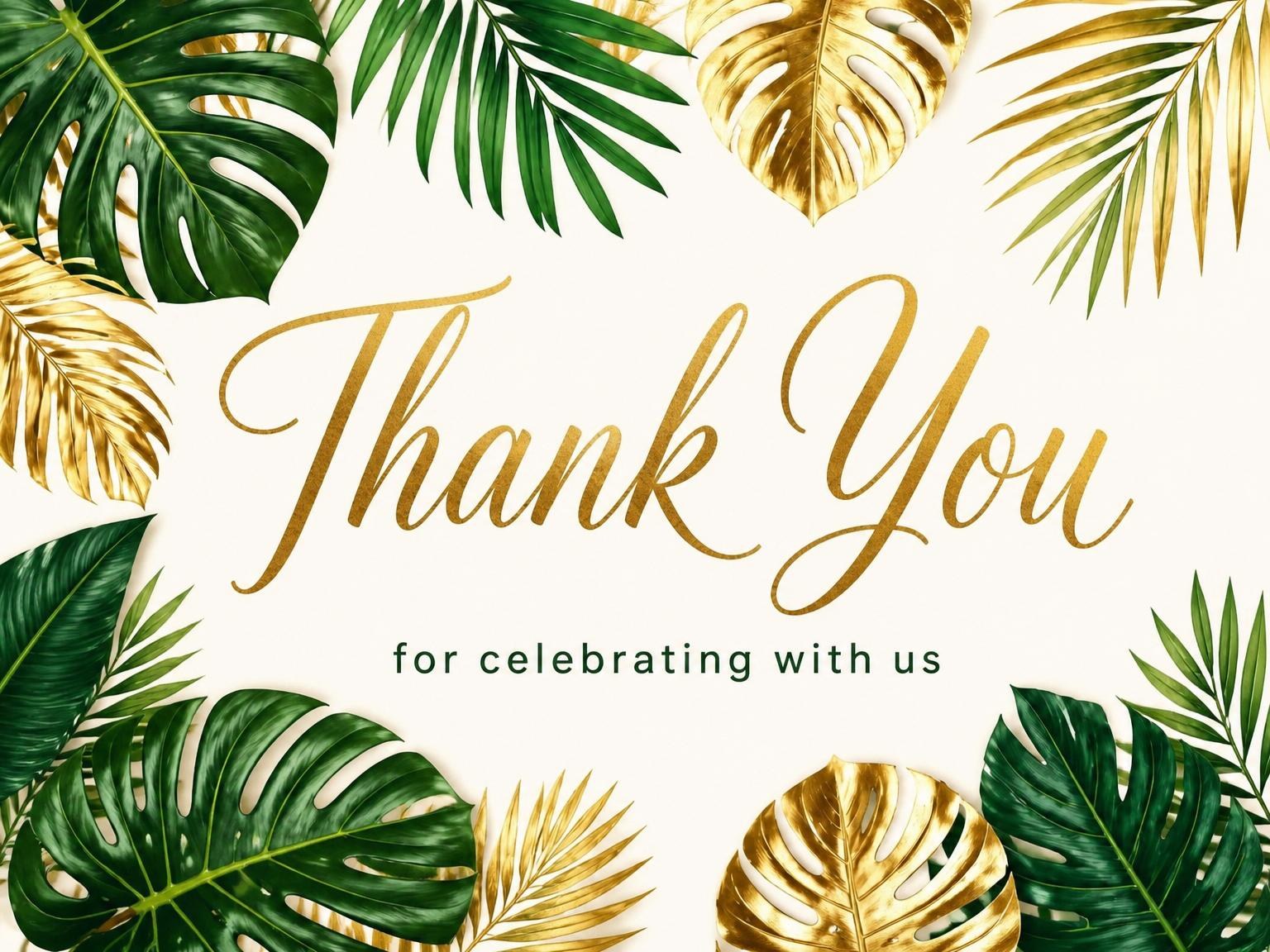 The matching thank-you card for the Gold Jungle Baby Shower Invitation invitation
