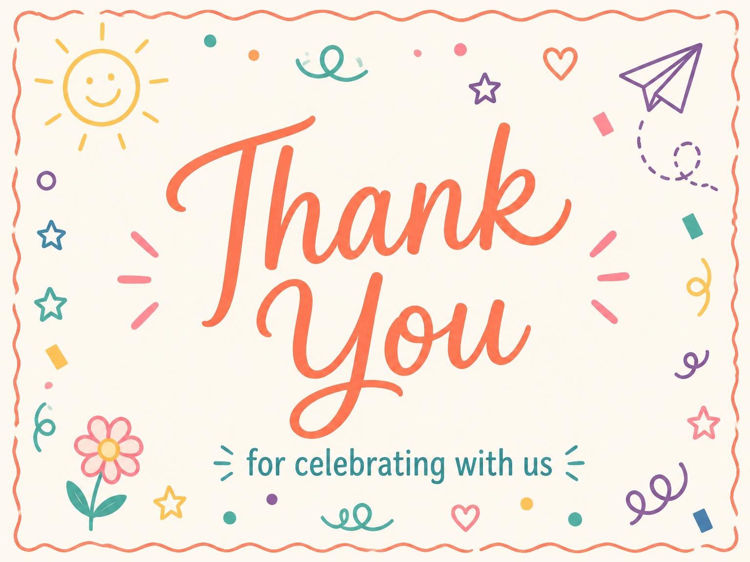 The matching thank-you card for the Doodle Motif Multi-Color 1st Birthday invitation