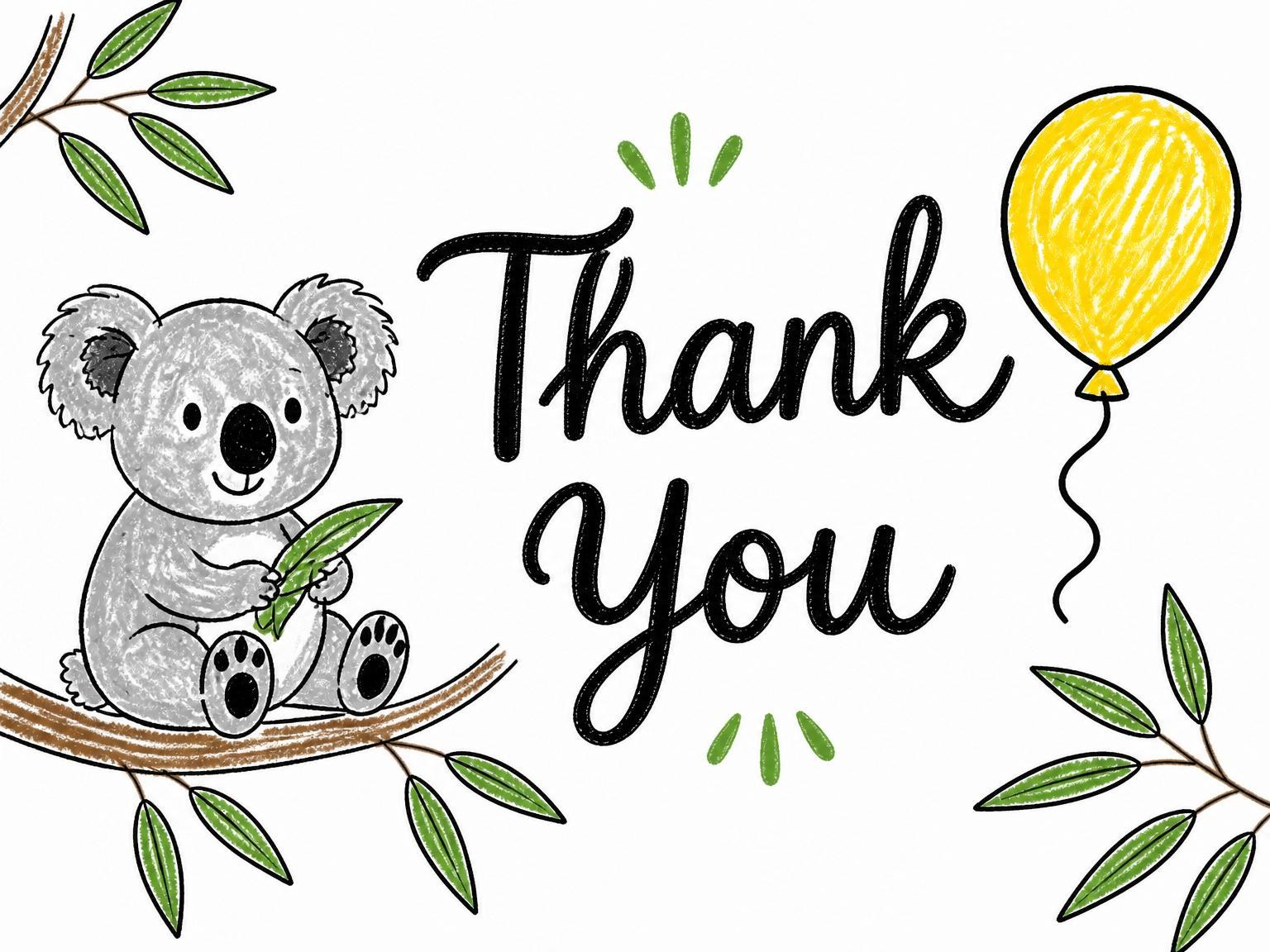 The matching thank-you card for the Crayon Texture Koala 2nd Birthday Invitation invitation