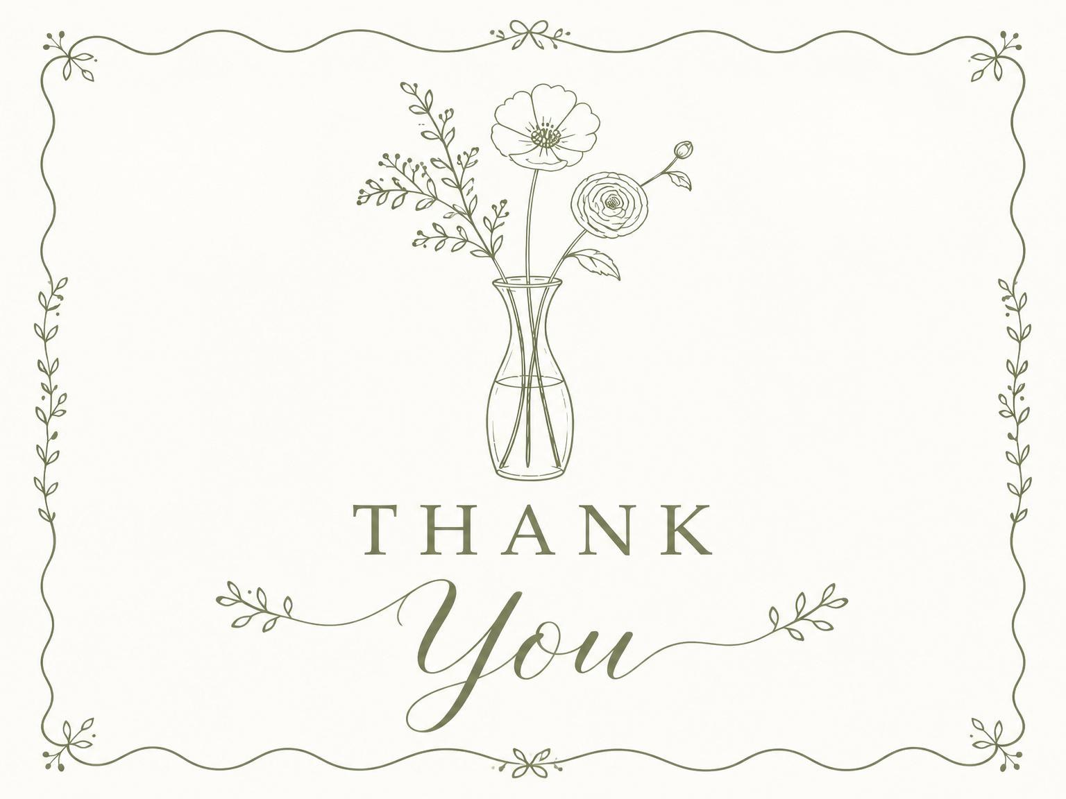 The matching thank-you card for the Olive Line-Art Botanical Bridal Shower invitation