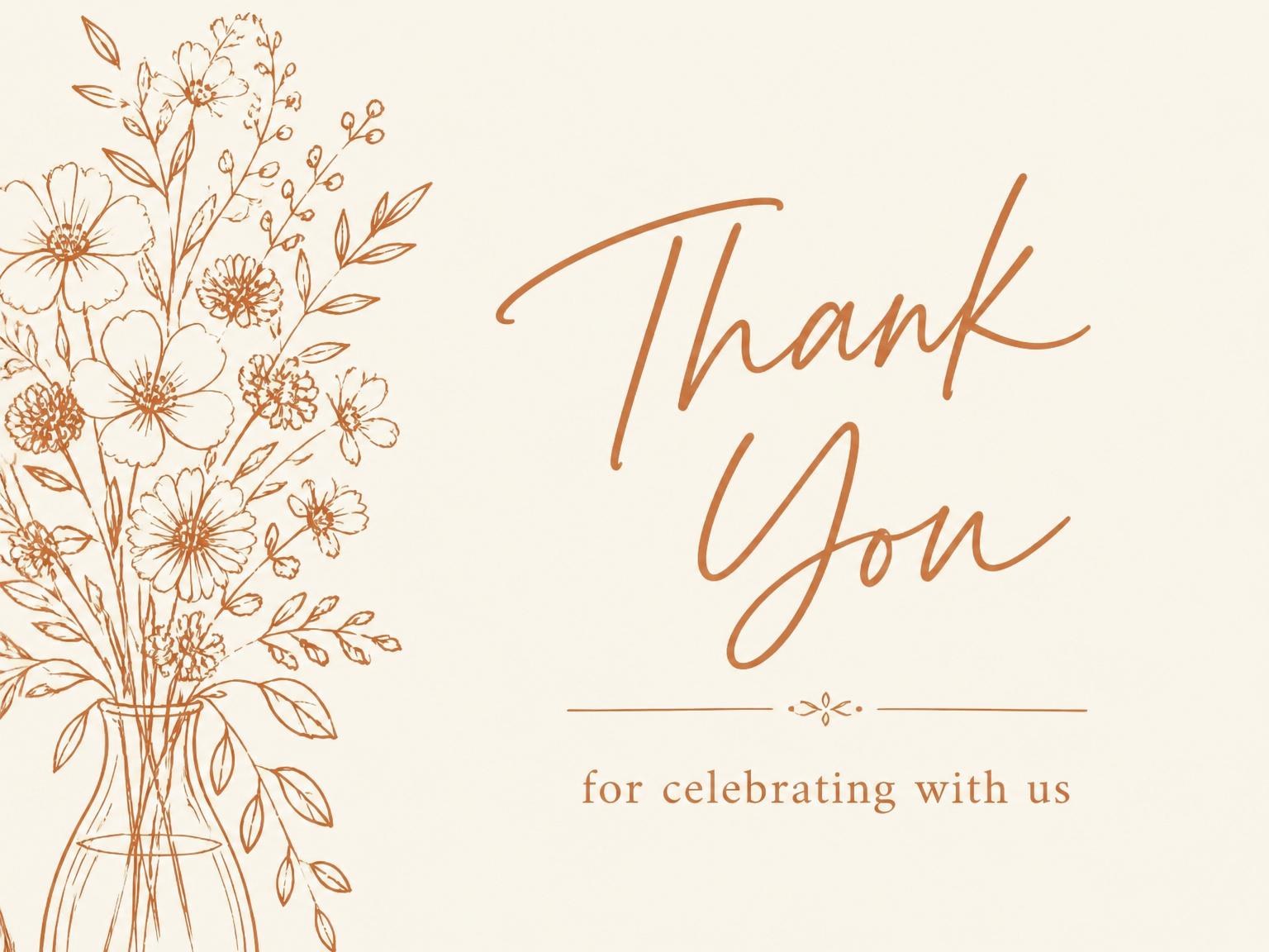 The matching thank-you card for the Copper Wildflower Line-Art 45th Birthday Invitation invitation