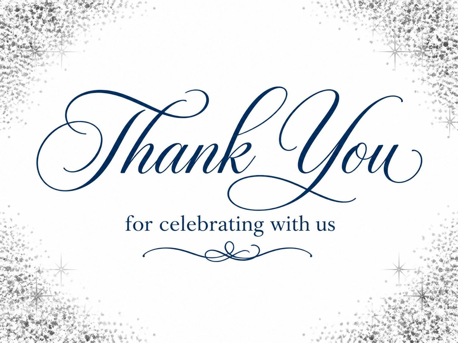 The matching thank-you card for the Silver Metallic 50th Birthday Invitation invitation