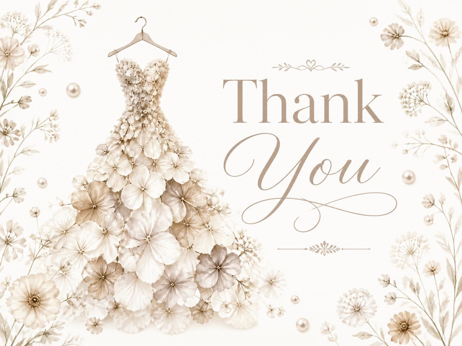 The matching thank-you card for the Watercolor Hydrangea Gown Bridal Shower invitation