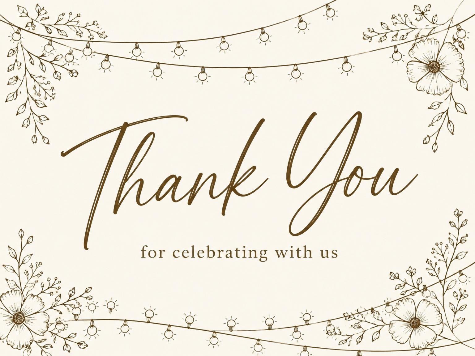 The matching thank-you card for the Sepia Line-Art Floral 75th Birthday Invitation invitation
