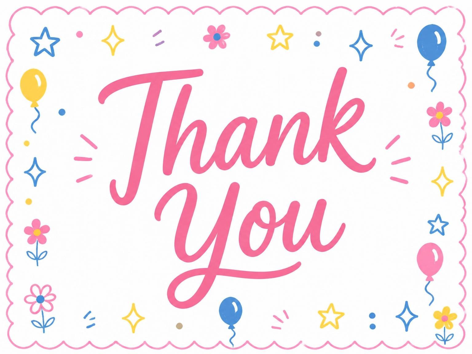 The matching thank-you card for the Pink Scalloped Balloon 8th Birthday Invitation invitation