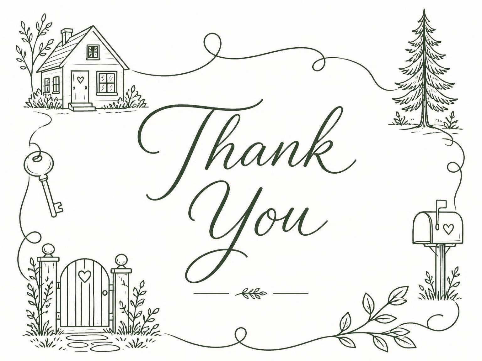 The matching thank-you card for the Forrest Green Housewarming Invitation invitation